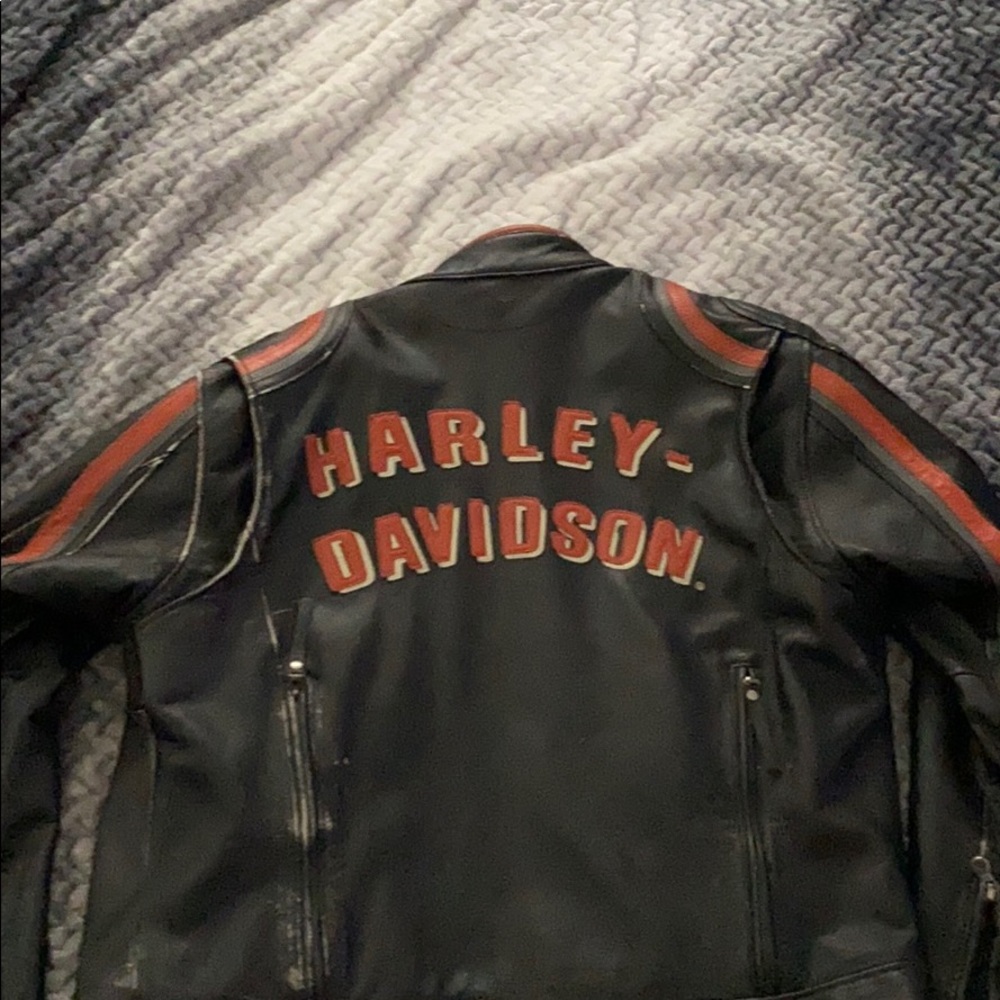 Vintage Leather Harley Jacket w/ Zippered Vents